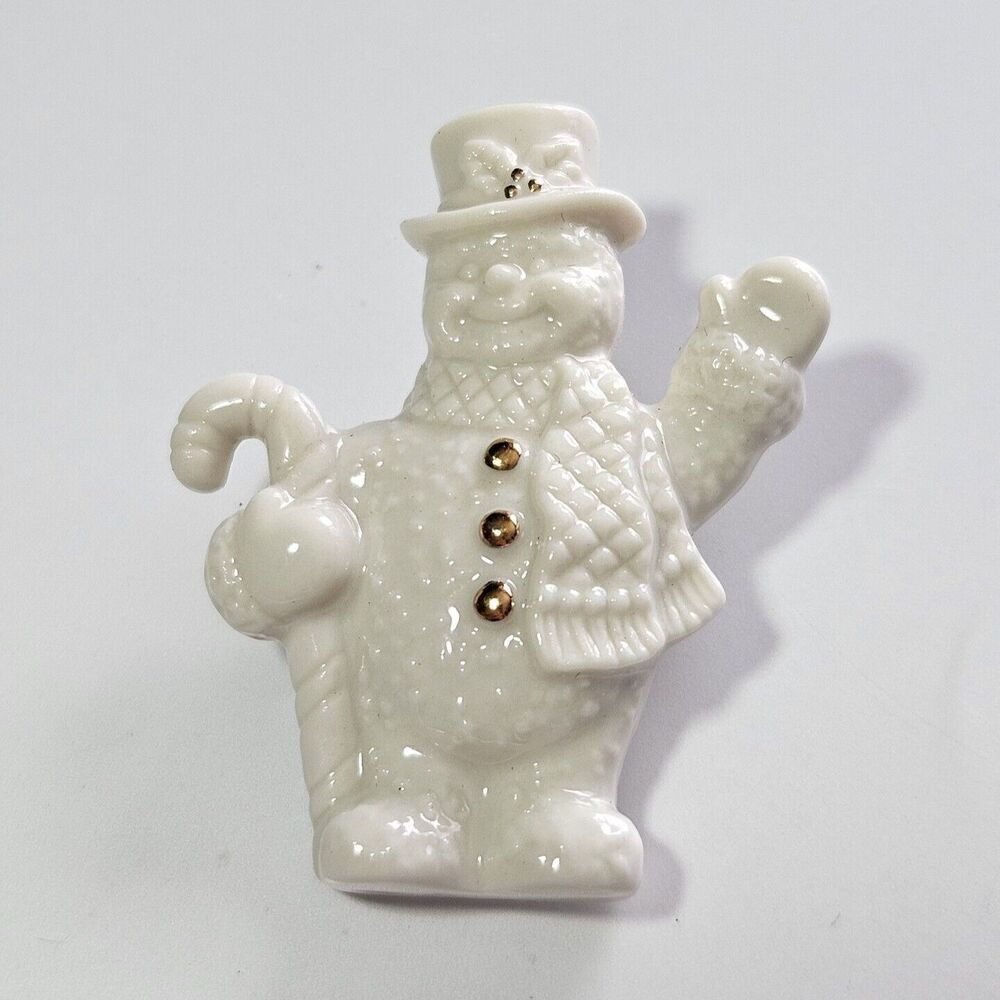 Lenox White Porcelain Waving Snowman Brooch